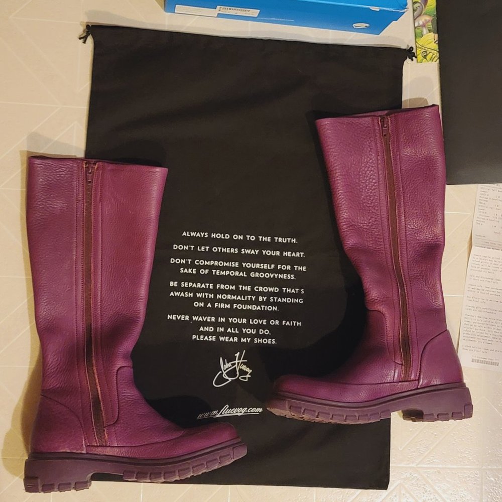 John Fluevog Purple long leather boots